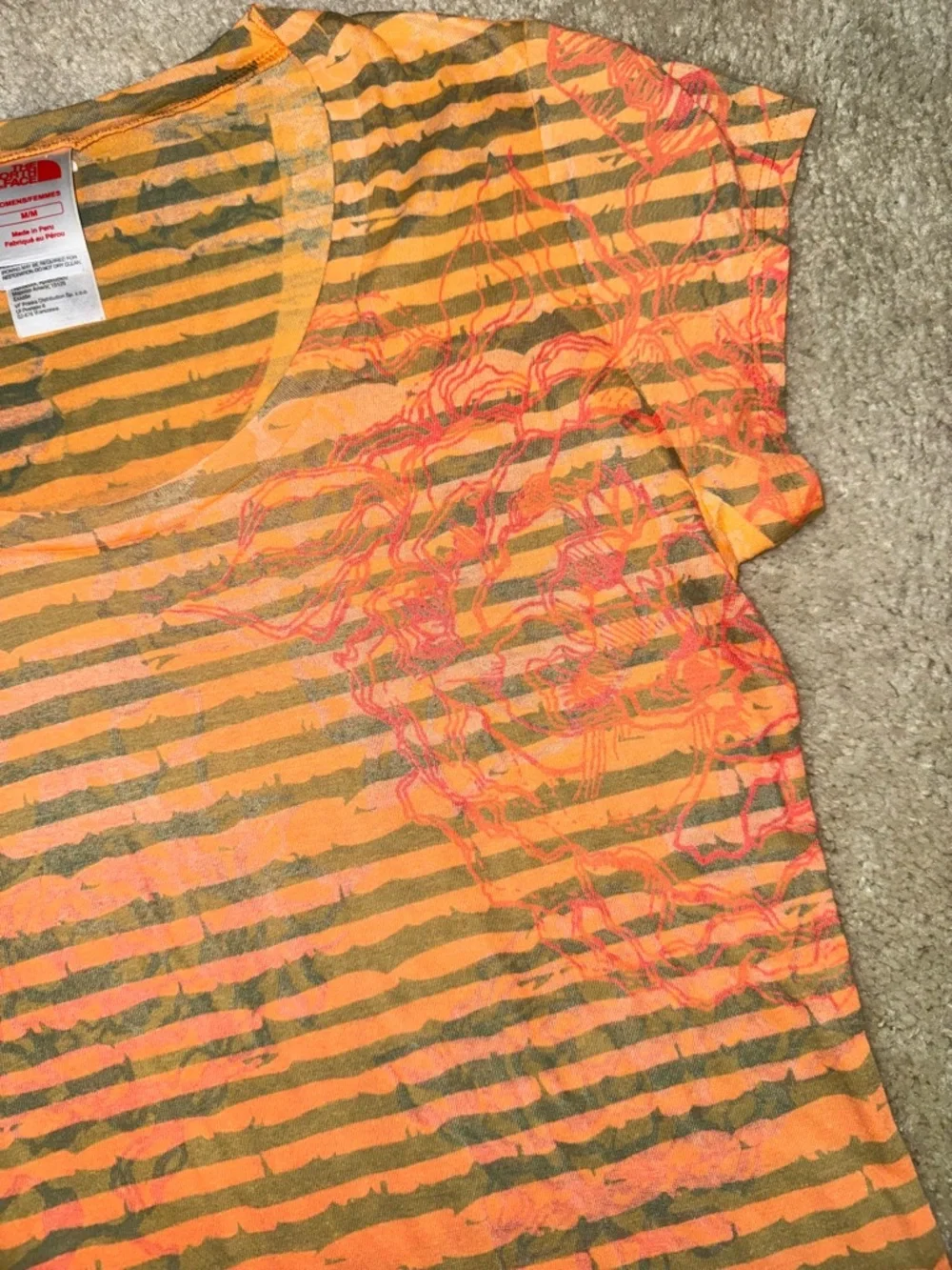 Vintage Y2K The North Face Orange Striped Pink Floral Short-Sleeve Baby Tee - Picture 3 of 5